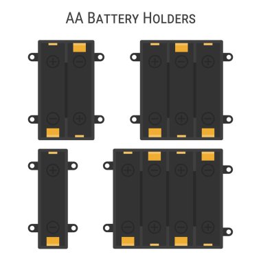 Çeşitli boyutlarda AA batarya tutucu kutuları. Düz biçim vektör illüstrasyonu beyaz arkaplanda izole edildi