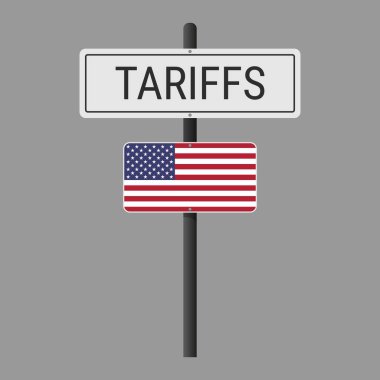 US Flag ile ekonomik gümrük tarifesi tabelası. Ticaret politikaları, ekonomik tedbirler ve uluslararası ilişkilerle ilgili konular için vektör illüstrasyon