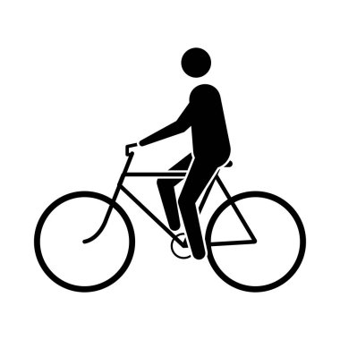 Minimalist siyah siluet bisiklet süren bir insan. Vektör illüstrasyonu beyazda izole edildi