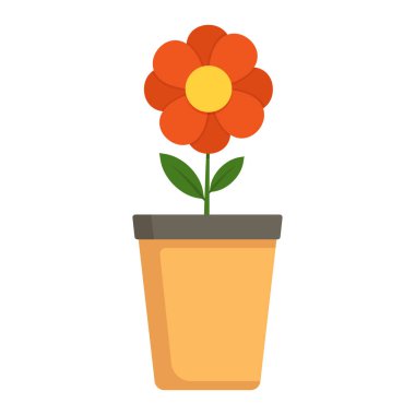 Minimalist kırmızı çiçek portakal kabında. Bahçe bloglarında, ekolojik tanıtımlarda, bahar süslemelerinde veya çiçek temalı ürünlerde kullanılacak vektör tasarımı