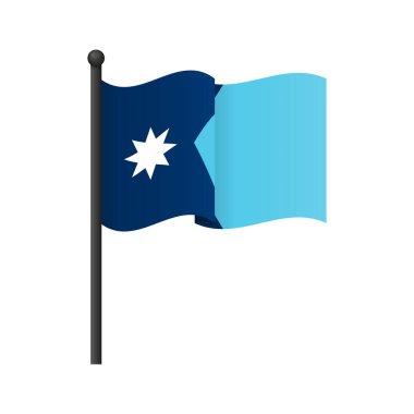 Beyaz bayrak direğinde Minnesota Eyaleti bayrağı dalgalandırmak. Minnesota eyaletinin ABD devlet sembollerini içeren başyazı, eğitim, vatanseverlik ve tasarım projeleri bayrağı