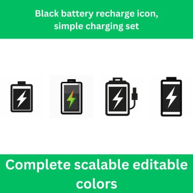  Siyah pil şarj simgesi, basit şarj seti