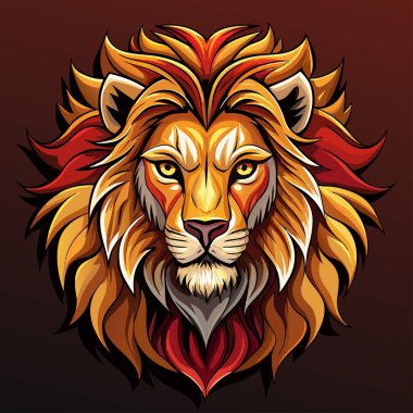 Aslan suratlı logo tasarımı. Spor, e-spor takımları ve tişört tasarımı için aslan başlı amblem. Vektör illüstrasyonu