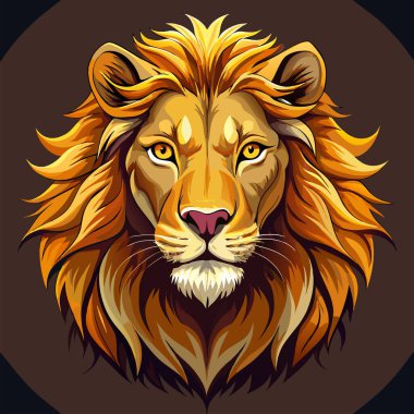 Aslan suratlı logo tasarımı. Spor, e-spor takımları ve tişört tasarımı için aslan başlı amblem. Vektör illüstrasyonu