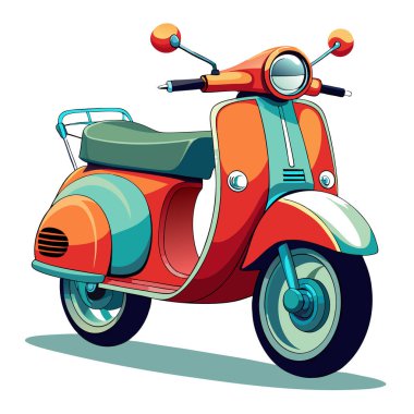 Vespa motosiklet modifikasyon vektörü. Motosiklet klasik düz tasarım çizimi