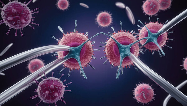 Вирус. Абстрактный вектор 3d микроба изолирован на синем фоне. Компьютерный вирус, аллергические бактерии, медицинское обслуживание, концепция микробиологии. Зародыши болезней, патогенный организм, инфекционная микровирусология