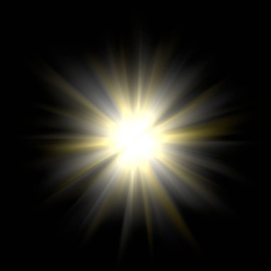 3D görüntüleme. Güneş ışığı siyah arkaplan üzerinde ışık efekti oluşturur.