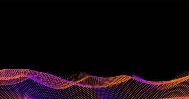 Dalga desen vektörü. Soyut dijital parçacıkların parladığı üç boyutlu arka plan. Teknoloji konsepti. Soyut arkaplan. Gelecekteki vektör illüstrasyonu.