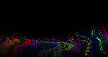 Dalga desen vektörü. Soyut dijital parçacıkların parladığı üç boyutlu arka plan. Teknoloji konsepti. Soyut arkaplan. Gelecekteki vektör illüstrasyonu.