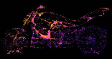 Altıgenden yapılmış bir motorsikletin mozaik görüntüsü. Bal peteği yapısı. Vektör illüstrasyonu.