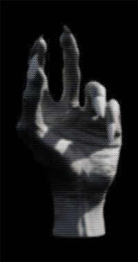 Altıgen şebekeden buruşuk eski elin soyut görüntüsü, bal peteği. Gri yarım tonlu. Vektör illüstrasyonu.