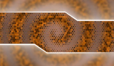 Ilık turuncu ve kahverengi tonlarda parlayan bal peteği deseni üzerinde mat cam çerçeveler içeren soyut bir arkaplan. Şeffaf cam etkisi, modern tasarım projeleri veya sunumlar için ideal derinlik ve zarafet ekler.