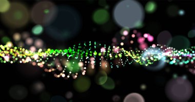 Dalga desen vektörü. Soyut dijital parçacıkların parladığı üç boyutlu arka plan. Teknoloji konsepti. Soyut arkaplan. Gelecekteki vektör illüstrasyonu.