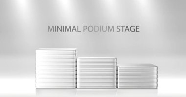 Beyaz metalik parlaklığa sahip 3D podyum ve pencere ışığı arka planında kare ürün. Minimalist tasarım. Kozmetik ürünler için stüdyo vitrini, tasarım için moda sahnesi.