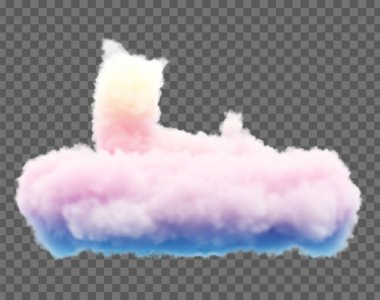 Kedi şeklinde bulutların vektör çizimi. Yumuşak çizgiler ve yumuşak eğimler, fantezi ve yaratıcı projeler için ideal bir hafiflik ve havalanma hissi yaratır..