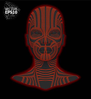 Çok renkli dokusu olan bir kadın yüzü tasviri. Kontür boyunca ışıldayarak aydınlandı. Vektör illüstrasyonu