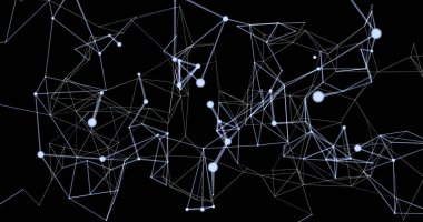 Noktaları ve çizgileri birleştiren soyut bir arkaplan. Ağ bağlantısı yapısı. Pleksus dokuma etkisi. Soyut 3d vektör çizimi