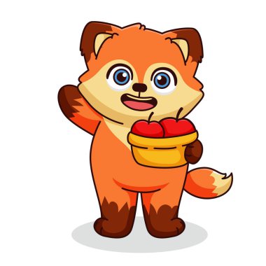 Çizgi film Fox Elma Taşıma Vektörü İllüstrasyonu