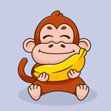 Çizgi Maymun Muz Taşıyan Muz Vektörü İllüstrasyonu