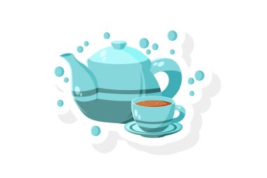 Çay makinesi illüstrasyonlu Çaydanlık Etiketi