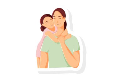 Çocuk Çıkartması Ana Vektör İllüstrasyonuna Sarıldı