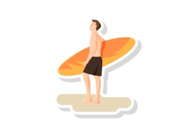 Çıkartmalı Çocuk Sörf Tahtası Vektör Resmini Tutuyor