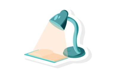 Çalışma Lambası Vektörü İllüstrasyonuyla Kitap Etiketi Aç