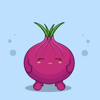 Şirin Mutlu Kırmızı Soğan İllüstrasyonu