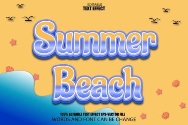 Summer Beach Düzenlenebilir Metin Efekti 3d Çizgi Film Biçimi