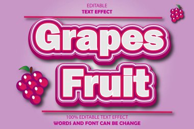 Üzümler meyve düzenlenebilir metin efekti 3D kabartma biçimi