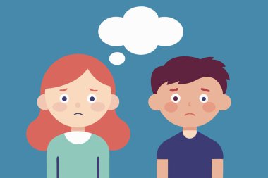 Ruhsal çocuk ve kız konuşma kabarcık vektör