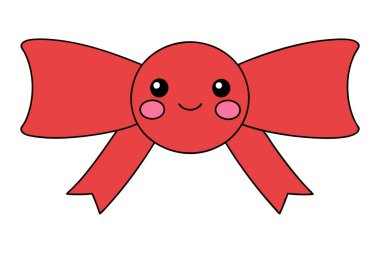 Beyaz arka planda Kawaii Noel kurdelesi