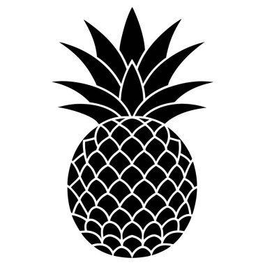 Ananas silueti simgesi. Beyazda izole edilmiş. Siyah Ananas. Vektör