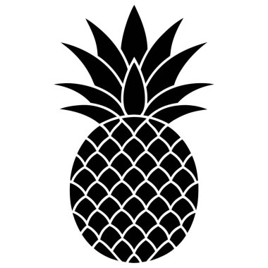 Ananas silueti simgesi. Beyazda izole edilmiş. Siyah Ananas. Vektör