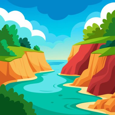 river landscape scene with mountains river vector illustration clipart