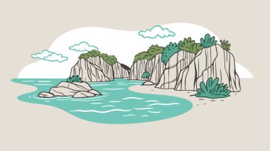 El çizimi vektör deniz manzarası