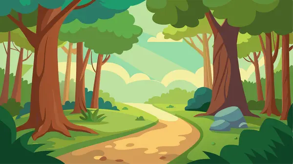 Ağaçlı ve çalılıklı yol vektör illüstrasyonu