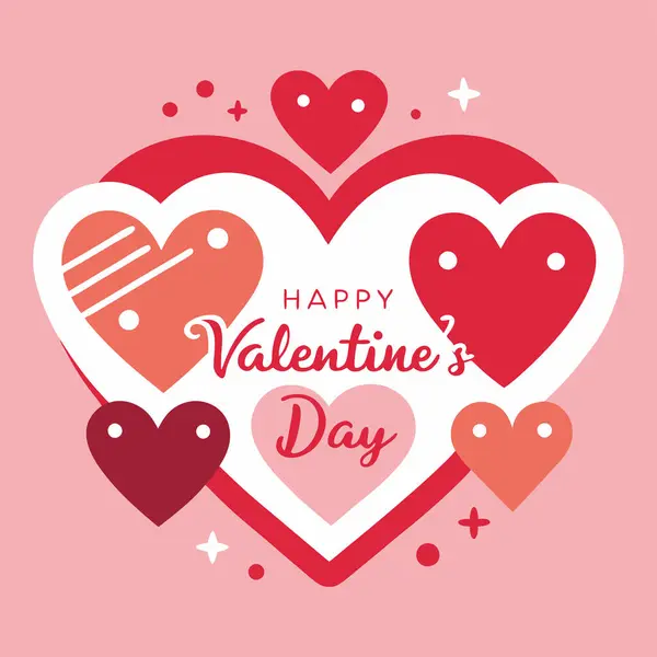 Sevgililer Günü arkaplan tasarımı kalp desenli ve mutlu sevgililer günü metninin tipografisi. Vektör çizimi. Duvar kağıtları, el ilanları, davetiyeler, posterler, broşürler, afişler, mağaza girişleri..