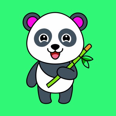 karikatür panda bambu tutuyor