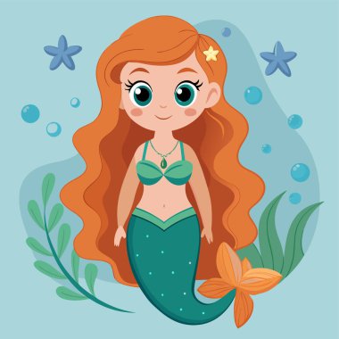 karikatür denizkızı uzun saçlı