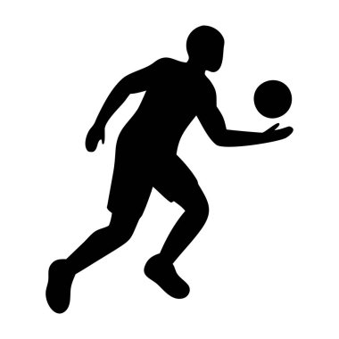 Beyaz arka planda futbol oynayan bir adamın vektör silueti.