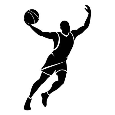 Top oynayan basketbolcunun silueti. vektör illüstrasyonu.