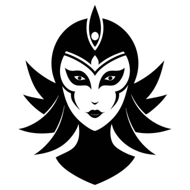 Maske karnavalındaki kadının siyah beyaz portresi.