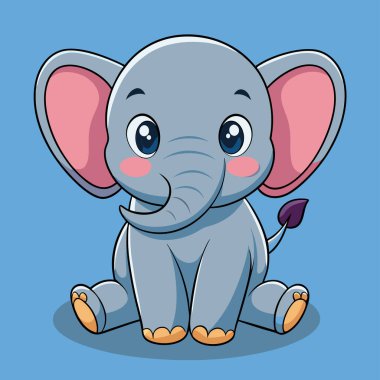 Mavi gözlü şirin fil çizgi filmi, illüstrasyon, vektör