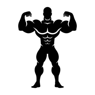 Kasları ve pazıları olan güçlü bir vücut geliştirici. vektör illüstrasyonu
