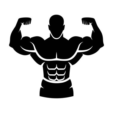 Güçlü kasları olan güçlü bir vücut geliştirici. pazı, pazı, göğüs, pazı, pazı, pazı, vücut geliştirici, pazı. vektör çizimi izole edildi