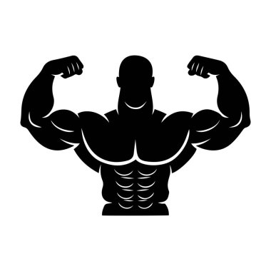 Güçlü kaslı adam. Siyah ve beyaz vektör illüstrasyonu