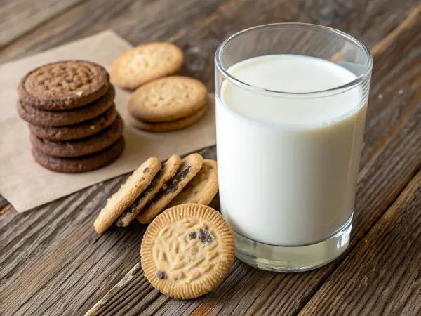 bardak süt ve kurabiye tablo.