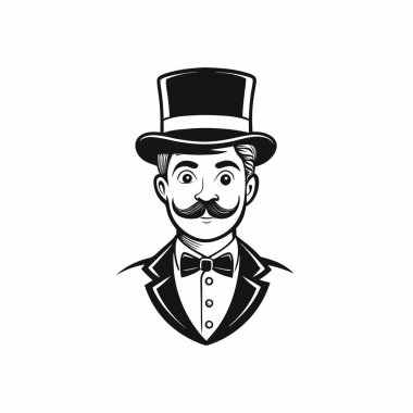 Bıyıklı ve papyonlu zarif bir beyefendi. Vektör çizimi. Klasik beyefendi, beyefendi..