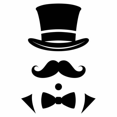 Bıyık ve şapka, vektör, illüstrasyon, siyah şapka, hipster tarzı.